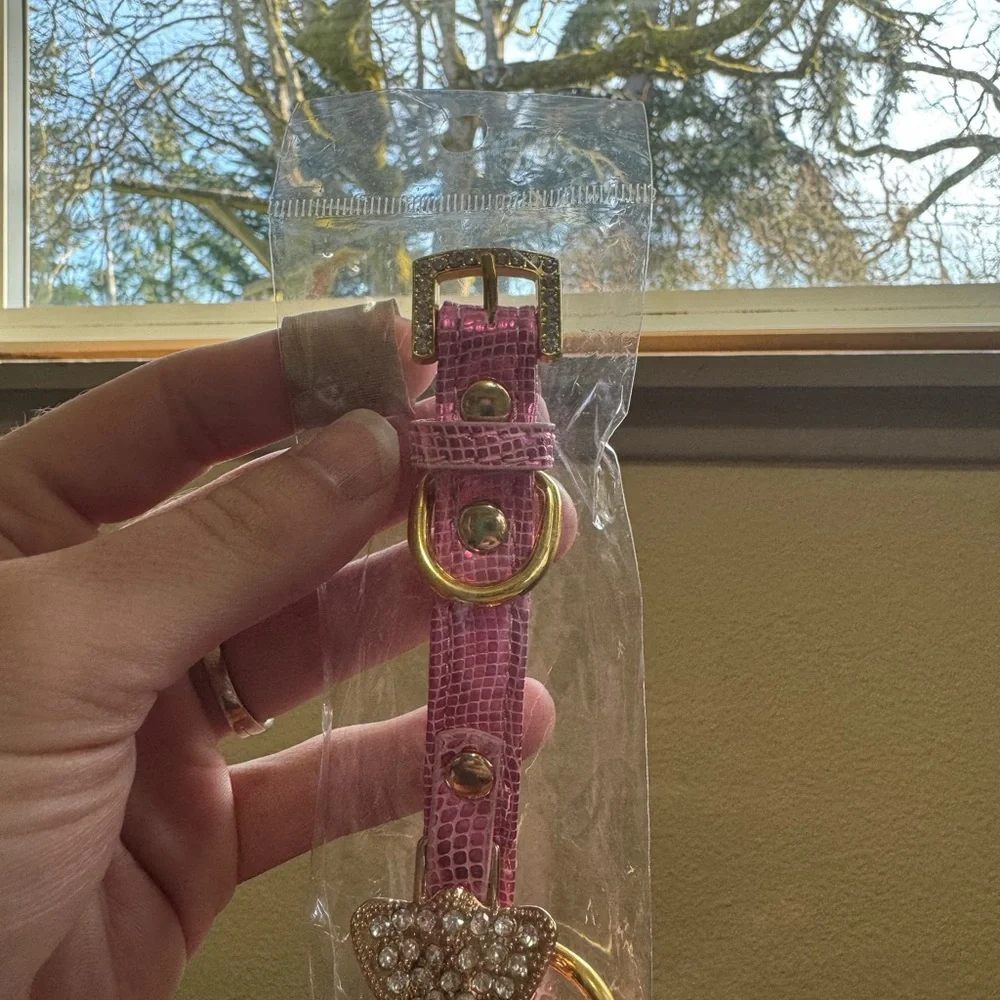 Pink Fashion XSmall Dog Collar with Ring for Tags Gold Bling Diamond Glitter